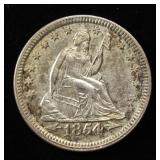1854 SEATED LIBERTY QUARTER AU/BU