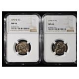 (2) 1950-D JEFFERSON NICKELS NGC MS 66