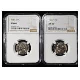 (2) 1952-S JEFFERSON NICKELS NGC MS 66