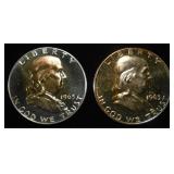 (2) 90% SILVER 1963 FRANKLIN HALF DOLLARS PROOF BU