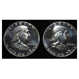 (2) 90% SILVER 1962 FRANKLIN HALF DOLLARS PROOF BU