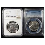 (2) 1963 FRANKLIN HALF DOLLAR NGC & PCGS MS61