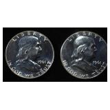 (2) 1961 90% SILVER FRANKLIN HALF DOLLARS PROOF BU