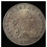 1798 DRAPED BUST DOLLAR, LARGE EAGLE CH AU