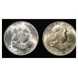 (2) 1949-D 90% SILVER FRANKLIN HALF DOLLARS BU