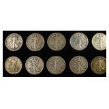 (10) 90% SILVER WALKING SILVER HALF DOLLARS