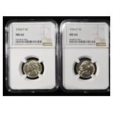 (2) 1944-P JEFFERSON NICKELS NGC MS 66