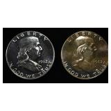 (2) 90% SILVER 1962 FRANKLIN HALF DOLLARS PROOF BU