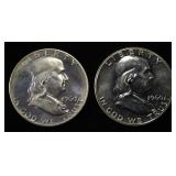 (2) 90% SILVER 1960 FRANKLIN HALF DOLLARS PROOF BU