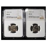 (2) 1952-S JEFFERSON NICKELS NGC MS 66