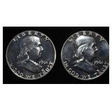(2) 90% SILVER 1961 FRANKLIN HALF DOLLARS PROOF BU