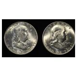 (2) 1949-D 90% SILVER FRANKLIN HALF DOLLAR BU