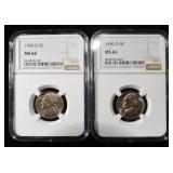 (2) 1950-D JEFFERSON NICKELS NGC MS 66