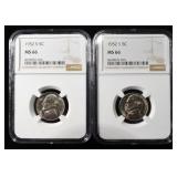 (2) 1952-S JEFFERSON NICKELS NGC MS 66