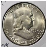 1954-S FRANKLIN HALF DOLLAR GEM BU FBL