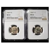 (2) 1944-P JEFFERSON NICKELS NGC MS 66
