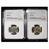 (2) 1944-D JEFFERSON NICKELS NGC MS 66
