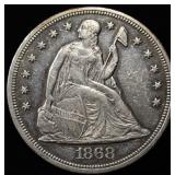 1868 SEATED LIBERTY DOLLAR AU/BU GREAT LUSTER