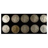(10) 90% SILVER WALKING LIBERTY HALF DOLLARS