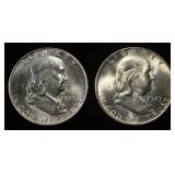 (2) 1949-D 90% SILVER FRANKLIN HALF DOLLARS BU