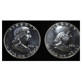 (2) 1961 90% SILVER FRANKLIN HALF DOLLARS PROOF BU