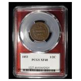 1853 BRAIDED HAIR HALF CENT PCGS XF40