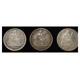 1876, 1873 & 1890 LIBERTY SEATED DIMES DAMAGED