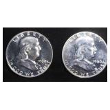 (2) 90% SILVER 1960 FRANKLIN HALF DOLLARS PROOF BU