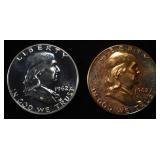 (2) 90% SILVER 1962 FRANKLIN HALF DOLLARS PROOF BU
