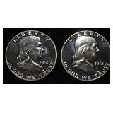 (2) 90% SILVER 1961 FRANKLIN HALF DOLLARS PROOF BU