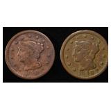(2) 1848 BRAIDED HAIR LARGE CENTS