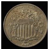 1867 SHEILD NICKEL NO RAYS XF