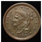 1855 BRAIDED HAIR HALF CENT AU/BU