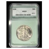 1936 WALKING LIBERTY 50C NTC GEM BU