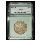 1936-D WALKING LIBERTY 50C NTC SUPERB GEM BU