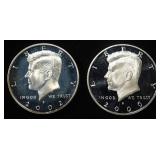 2002-S & 2009-S 90% SILVER 50C KENNEDY PROOF BU