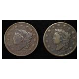 1833 & 1837 CORONET HEAD LARGE CENT
