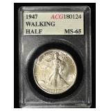 1947 WALKING LIBERTY 50C ACG GEM BU
