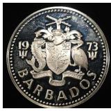 1973 BARBADOS $5 PROOF 80% 1.02 OZT