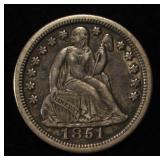 1851 SEATED LIBERTY DIME XF