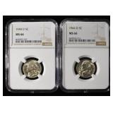 (2) 1944-D JEFFERSON NICKELS NGC MS 66