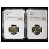 (2) 1950-D JEFFERSON NICKELS NGC MS 66
