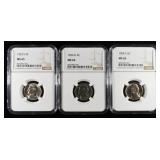 1953-S & 1954-D&S JEFFERSON NICKELS NGC MS65