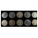 (10) 90% SILVER BARBER HALF DOLLARS