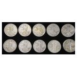 (10) 90% SILVER WALKING LIBERTY HALF DOLLAR