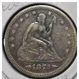 1873 LIBERTY SEATED QUARTERS VF
