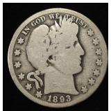 1893-O BARBER HALF DOLLAR G/VG