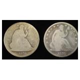 (2) 1876 SEATED LIBERTY HALF DOLLARS G/VG