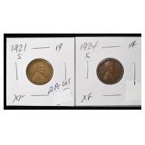 1921-S & 1924-S WHEAT CENTS XF