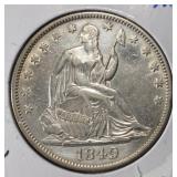 1849 SEATED LIBERTY HALF DOLLAR AU